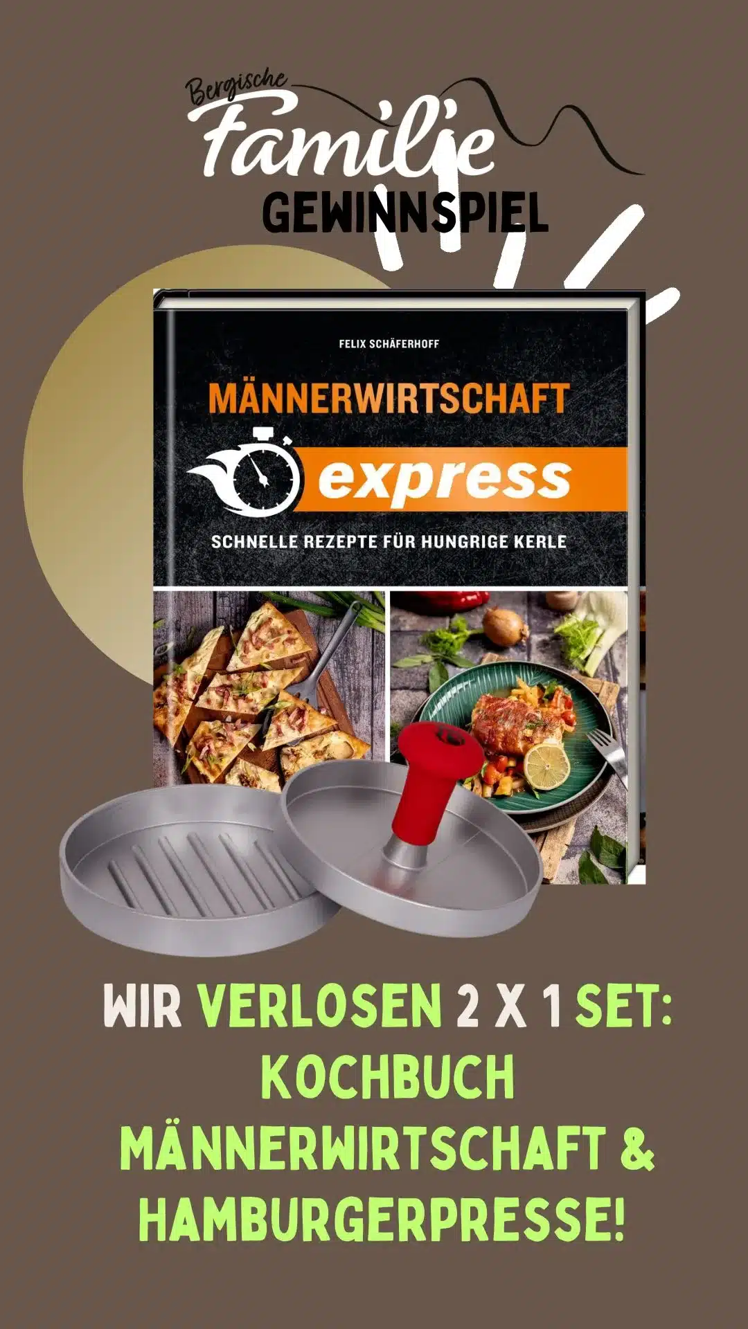 Gewinnspiel Grill-Set Männerexpress Kochbuch und Hamburgerpresse
