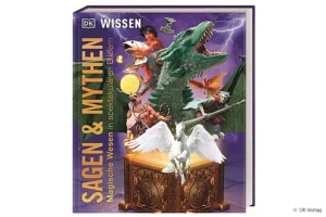 DK Wissen Sagen und Mythen Buchcover mit 3D-Grafik Ra und Medusa