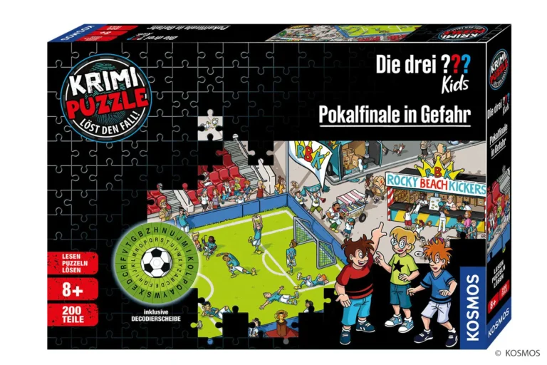 Drei ??? Kids Puzzle Test KOSMOS Krimi Fußball Pokalfinale Verpackung