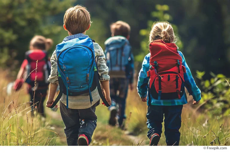 Familie wandert gemeinsam auf einem Weg im Bergischen Land